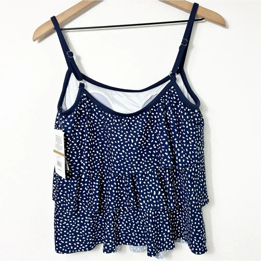 MAXINE OF HOLLYWOOD TRIPLE TIER WOMEN BLUE WHITE TANKINI SIZE 12 BRAND NEW